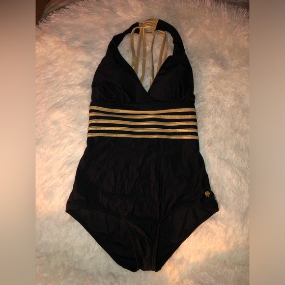 VENUS Lascana Black and Gold One-Piece Swimsuit 34C - Picture 2 of 13